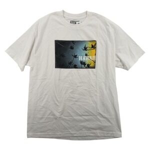 Hawaiian Style Shirt Mens XL White Graphic Short Sleeve 100% Cotton Hawaii Tee